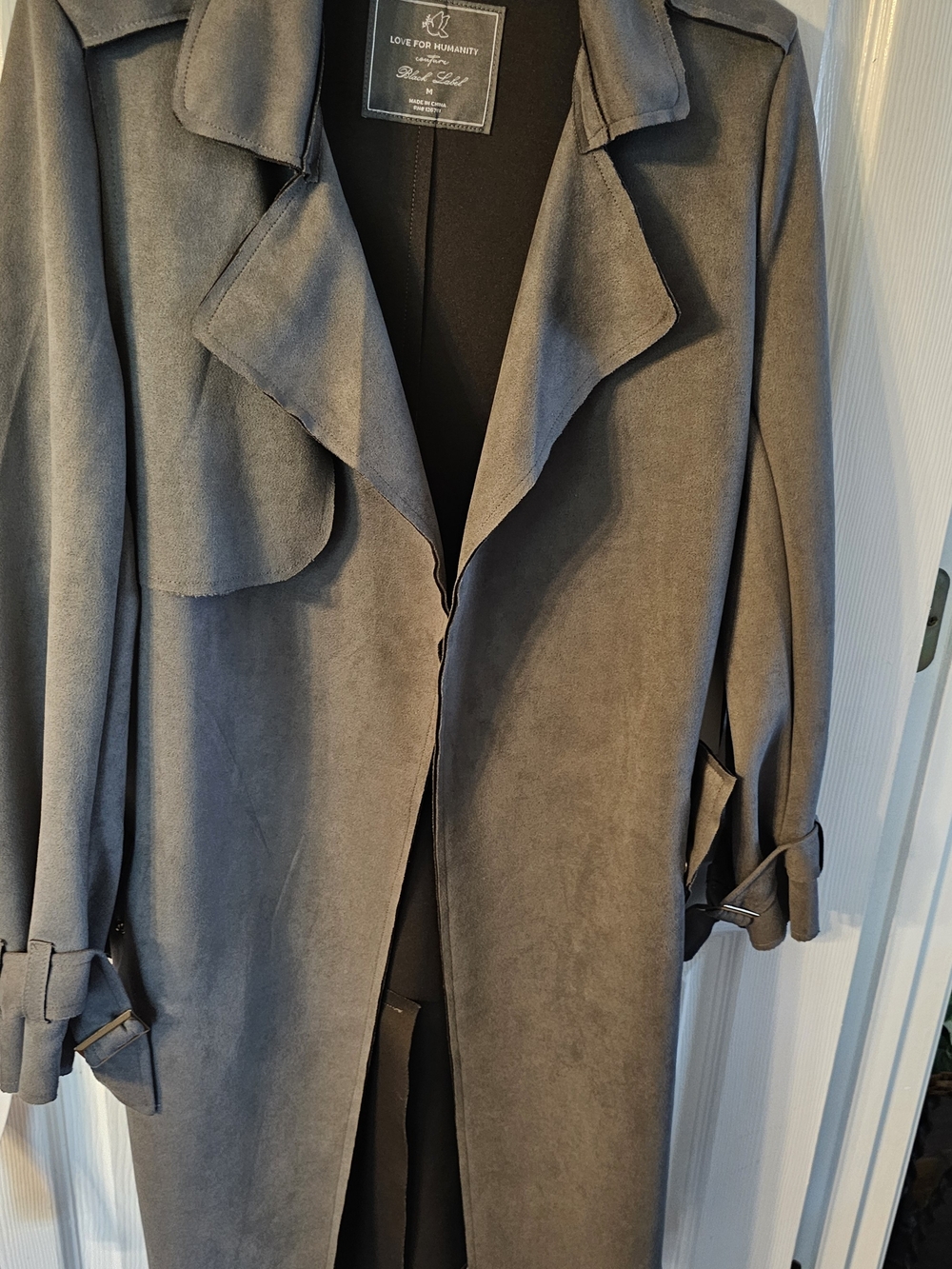 Suede-Feel Gray Trench Coat